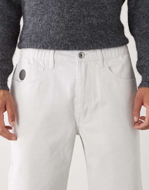 Aape by A Bathing Ape loose fit denim jeans in off white with leg embroidery, 4 of 5