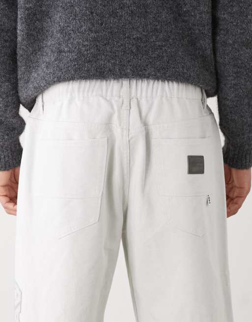 Aape by A Bathing Ape loose fit denim jeans in off white with leg embroidery, 5 of 5