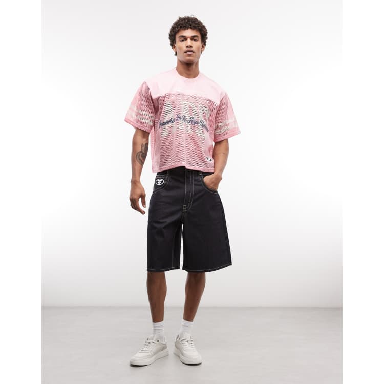Aape by A Bathing Ape loose fit denim jorts in darkwash blue | ASOS