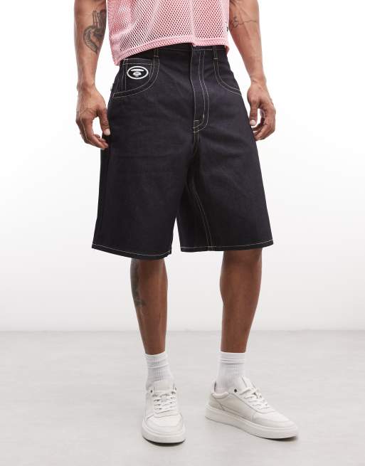Aape by A Bathing Ape loose fit denim jorts in darkwash blue, 2 of 5