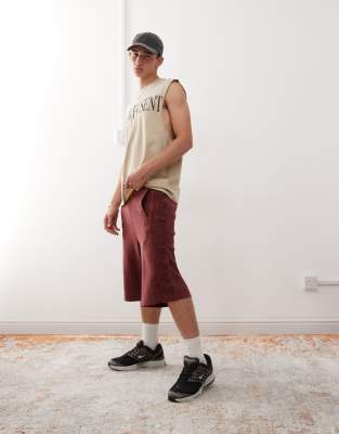 AAPE BY A BATHING APE® Aape by A Bathing Ape loose fit heavyweight knitted shorts in dark burgundy with embroidered side stripe