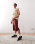 [AAPE BY A BATHING APE®] Aape by A Bathing Ape loose fit heavyweight knitted shorts in dark burgundy with embroidered side stripe M Burgandy