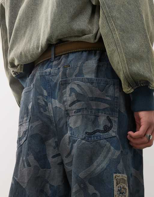 Aape by A Bathing Ape loose fit jacquard jeans in blue wash 