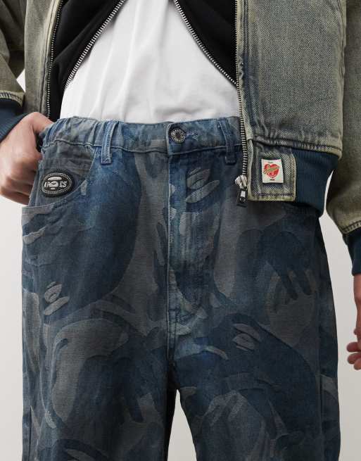 Aape by A Bathing Ape loose fit jacquard jeans in blue wash 