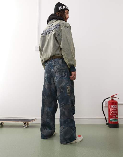 Aape by A Bathing Ape loose fit jacquard jeans in blue wash 