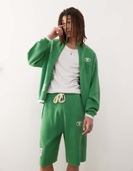 Aape by A Bathing Ape loose fit heavyweight jersey shorts in green with side stripe