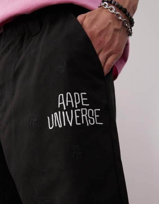 Aape By A Bathing Ape loose fit shorts in black with all-over logo print, 3 of 5