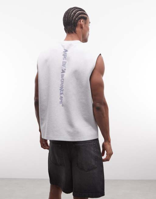 Aape by A Bathing Ape loose fit sleeveless singlet in grey with chest and back print, 5 of 5