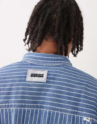 Aape by A Bathing Ape loose fit striped denim short sleeve shirt