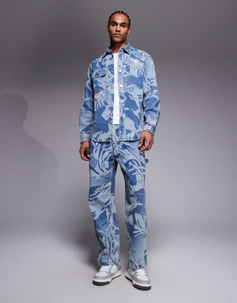 Aape By A Bathing Ape - Losvallende denim jeans in blauwe camouflageprint, deel van co-ord set - view 1