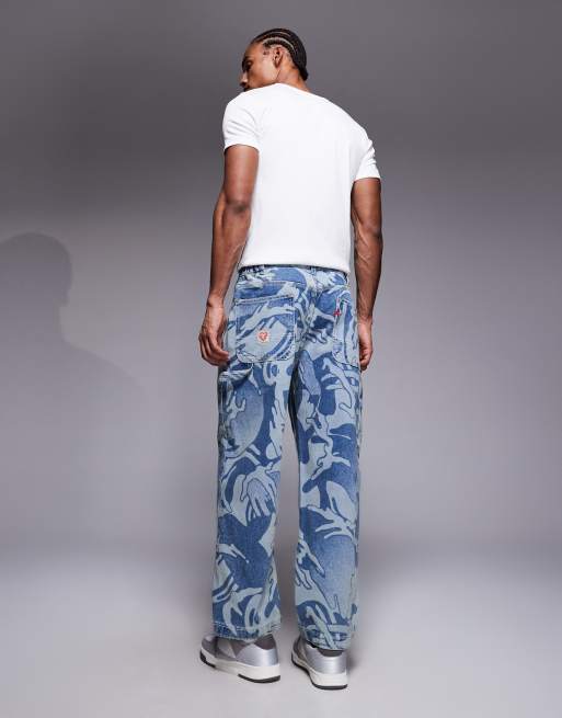 Aape by A Bathing Ape - Løstsiddende jeans med blåt camouflage-print - Del af sæt, 3 af 5