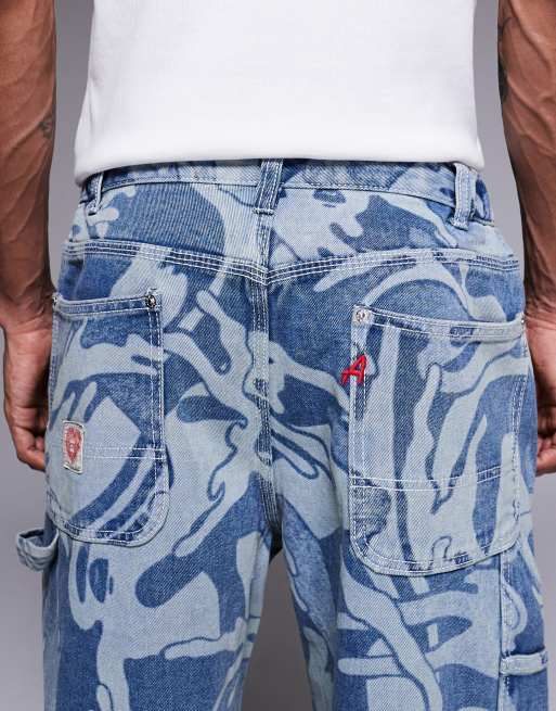 Aape by A Bathing Ape - Løstsiddende jeans med blåt camouflage-print - Del af sæt, 4 af 5