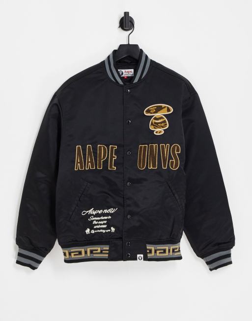 AAPE By A Bathing Ape lux varsity jacket in black | ASOS