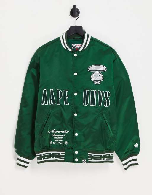 AAPE By A Bathing Ape lux varsity jacket in green | ASOS