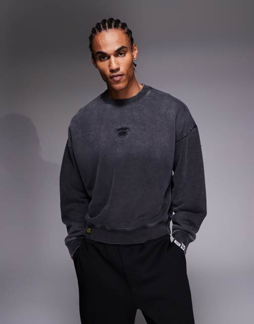 Aape by A Bathing Ape - Lysegrå kraftig oversized pullover-sweatshirt med logo på ryggen, 3 af 5