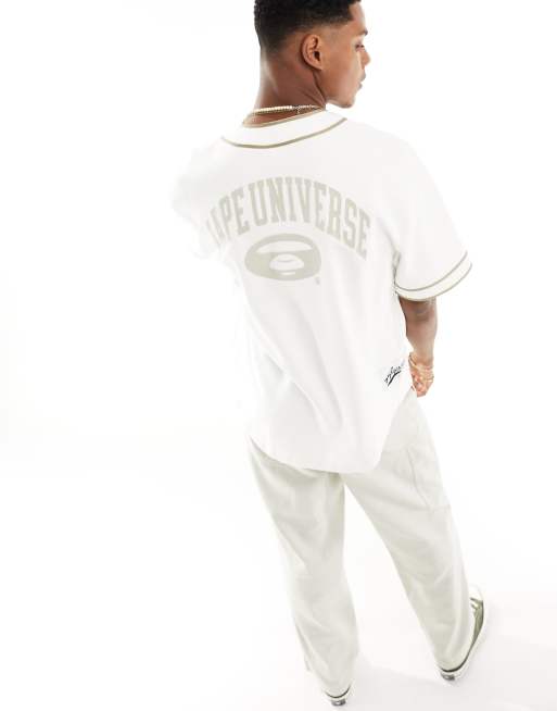 AAPE By A Bathing Ape - Maglia da baseball stile college bianco sporco