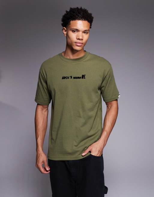 Aape by A Bathing Ape - Maglietta squadrata verde con stampa stile graffiti sulla schiena, 3 di 5