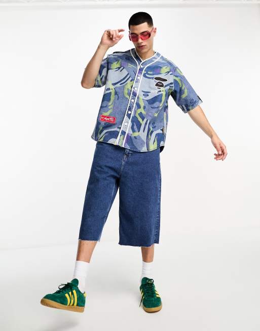 Aape By A Bathing Ape - Maillot de baseball en jean à imprimé camouflage - Bleu