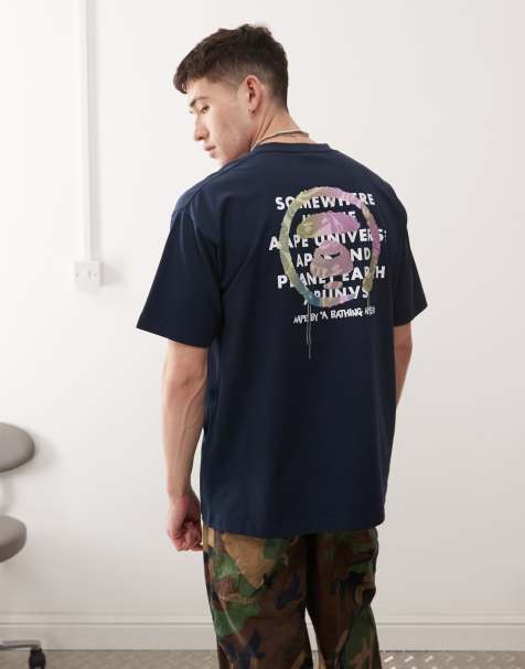 AAPE By A Bathing Ape – Marinblå t-shirt med logga och flera tryck baktill - view 1
