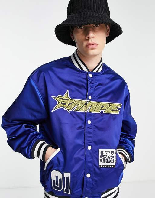 AAPE By A Bathing Ape - Marineblå college-bomber-jakke, 4 af 4