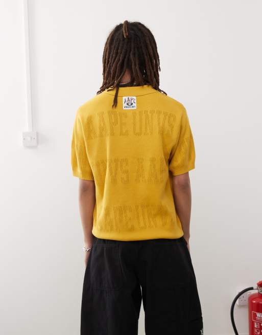 Aape by A Bathing Ape monogram logo knit polo shirt in mustard yellow, 4 of 4
