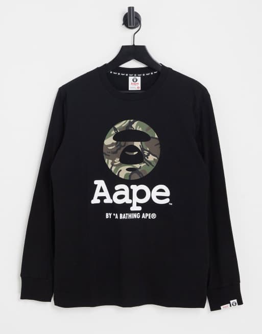 AAPE by A Bathing Ape moonface camo long sleeve top in black