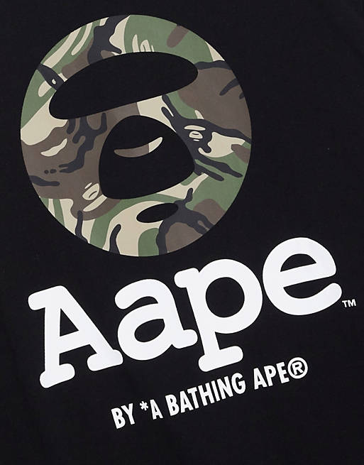 AAPE by A Bathing Ape moonface camo long sleeve top in black