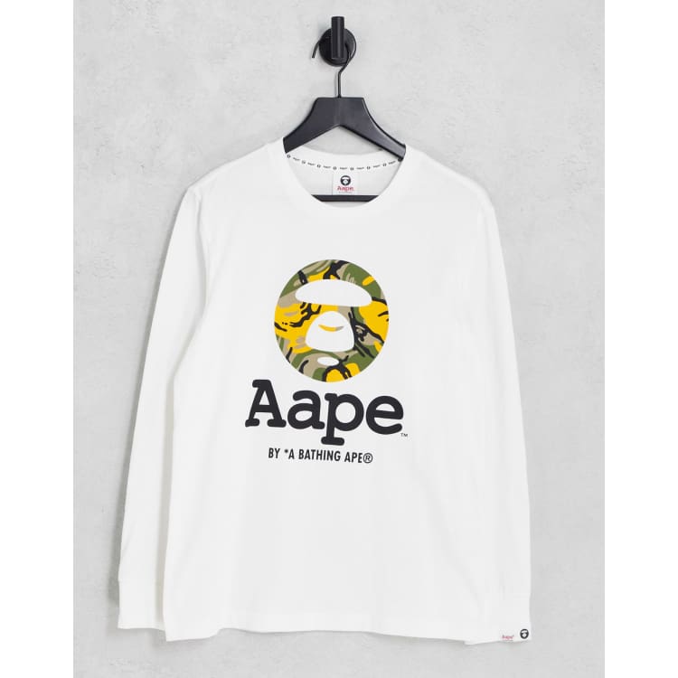 AAPE By A Bathing Ape moonface long sleeve top in white | ASOS