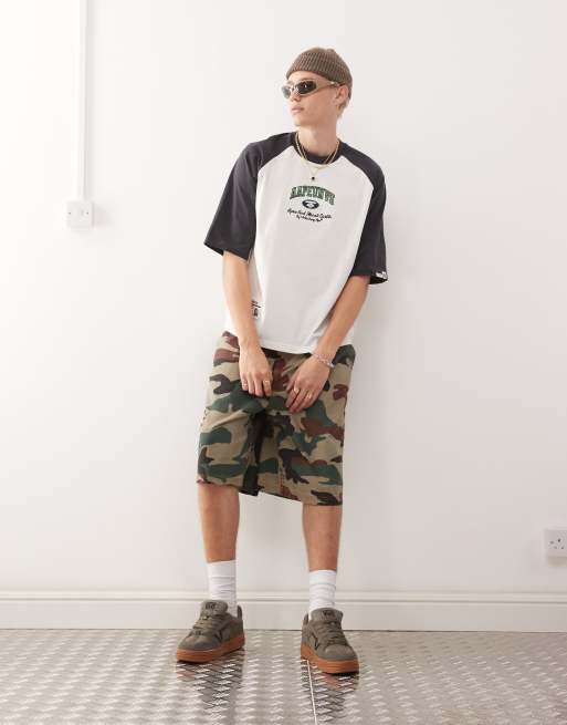 Aape by A Bathing Ape – Mörkgrå t-shirt i lång modell med raglanärm och flera loggor, 3 av 4