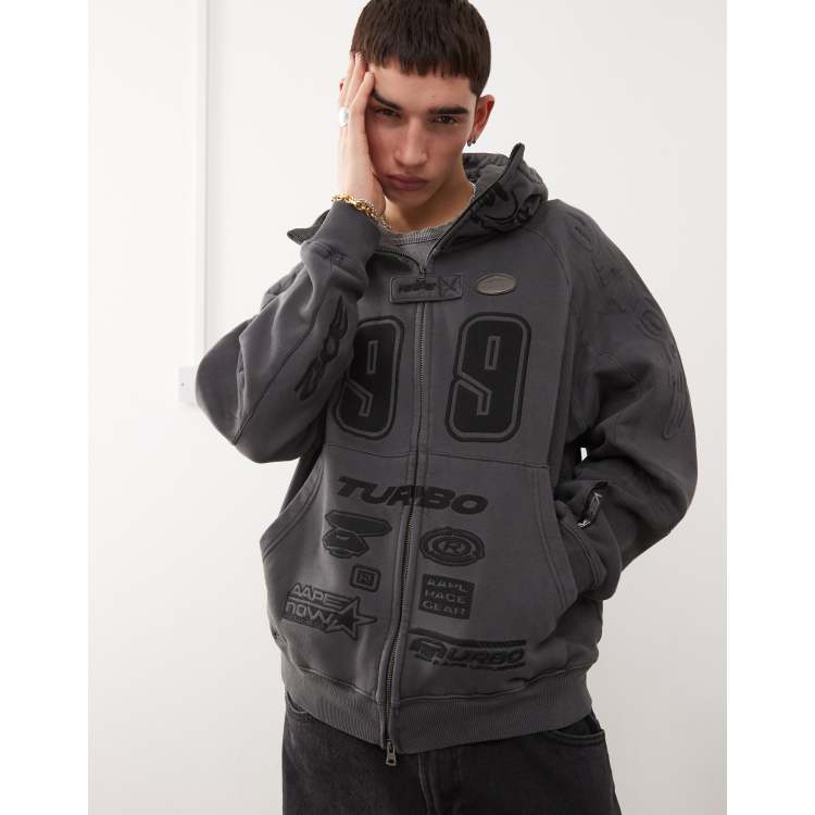 Aape By A Bathing Ape motocross style hoodie in washed dark gray