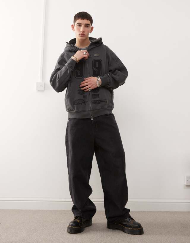 Aape By A Bathing Ape motocross style hoodie in washed dark gray