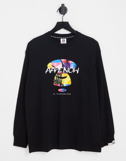 AAPE by A Bathing Ape – Mount – Czarny top z długimi rękawami i wzorem moro