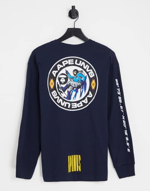 AAPE by A Bathing Ape mount snow back print long sleeve top in navy