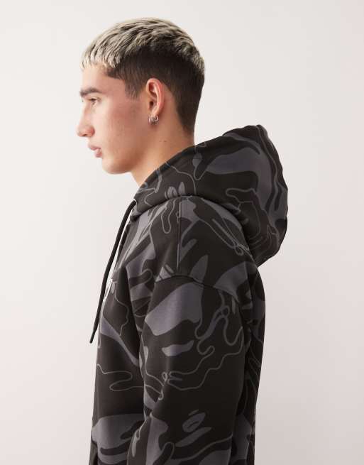 AAPE By A Bathing Ape - Mørkegrå hættetrøje med lynlås og logo samt rygprint og camouflagemønster, 4 af 5
