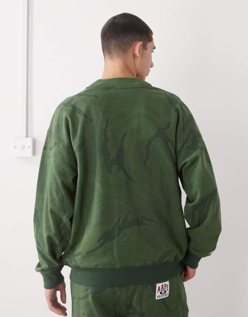Aape by A Bathing Ape - Mørkegrøn og oversized cardigan med camouflageprint og logobroderi, 3 af 5