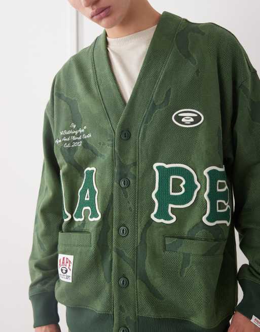 Aape by A Bathing Ape - Mørkegrøn og oversized cardigan med camouflageprint og logobroderi, 5 af 5