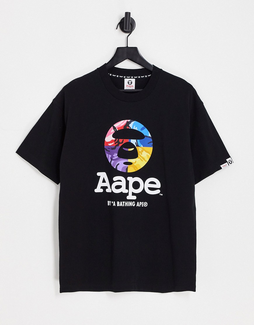 AAPE By A Bathing Ape multi color camo logo t-shirt in black
