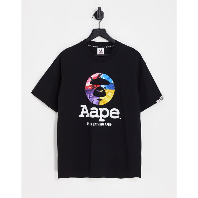 AAPE By A Bathing Ape multi color camo logo t-shirt in black | ASOS