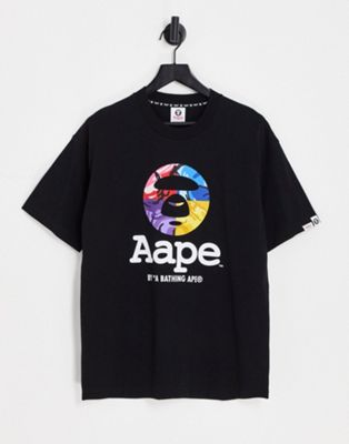AAPE By A Bathing Ape multi colour camo logo t-shirt in black