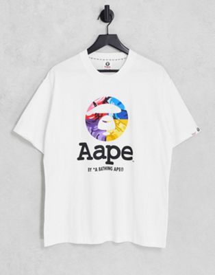 AAPE By A Bathing Ape multi colour camo logo t-shirt in white