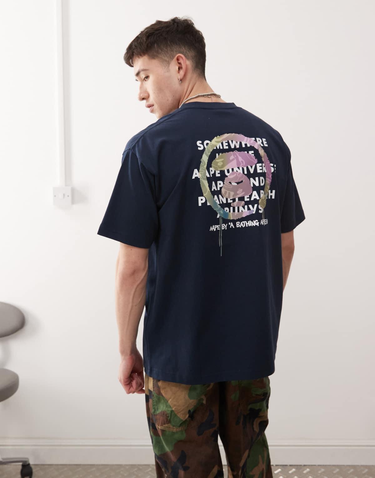 Aape by A Bathing Ape multi logo back print t-shirt in navy