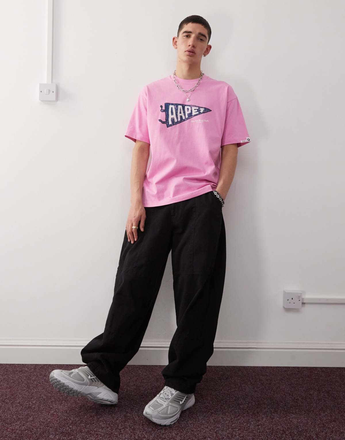 Aape by A Bathing Ape multi logo t-shirt in pink