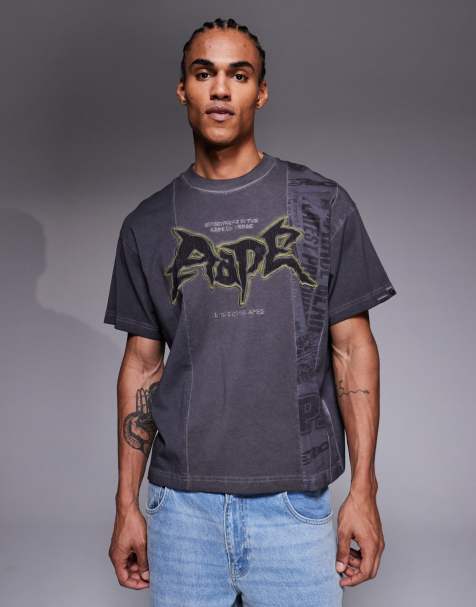 Aape by A Bathing Ape - Multifarvet oversized T-shirt med splejset design og grafik foran - view 1