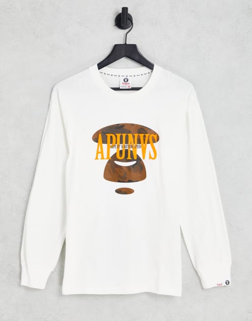 AAPE by A Bathing Ape – Naturvit, långärmad topp med hip hop-tryck