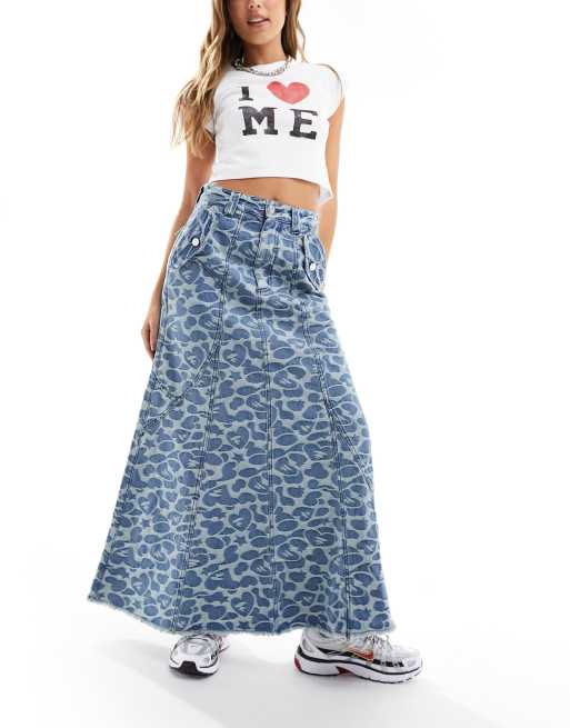 AAPE By A Bathing Ape – Niebieska długa jeansowa spódnica