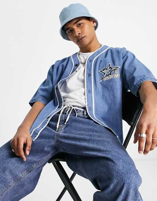 AAPE By A Bathing Ape – Niebieska koszula jeansowa w stylu bejsbolowym