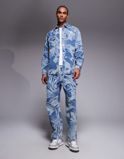 AAPE By A Bathing Ape – Niebieska koszula jeansowa z długimi rękawami we wzór moro, część zestawu, 3 z 3