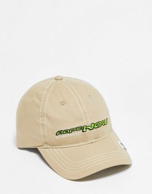 Aape by A Bathing Ape now baseball cap in beige with green logo embroidery