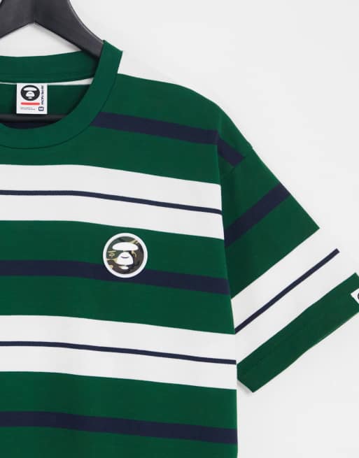 AAPE By A Bathing Ape - Now - Grøn T-shirt med striber i firkantet pasform, 3 af 4
