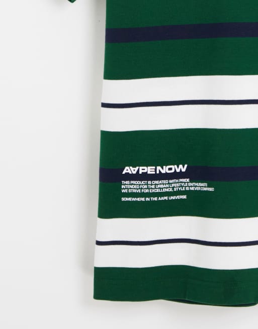 AAPE By A Bathing Ape - Now - Grøn T-shirt med striber i firkantet pasform, 4 af 4